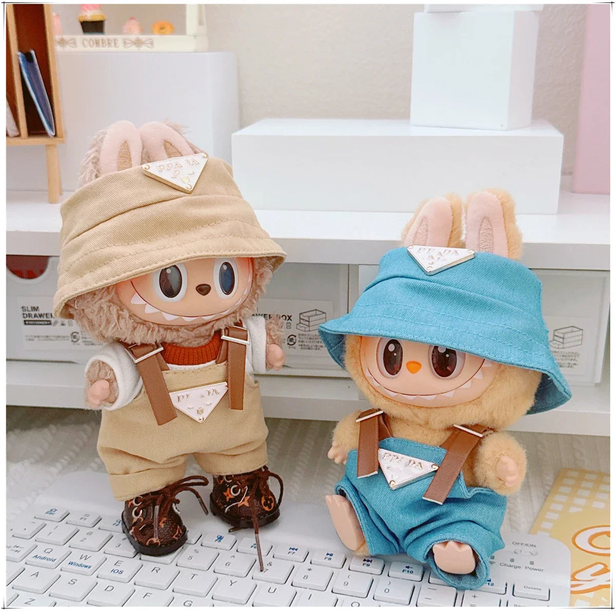 For 17cm Labubu Mini Doll Clothing Hat Bib Pant V1 V2 Clothes Shoes Doll DIY Accessories Sitting Party Games Toys Gifts