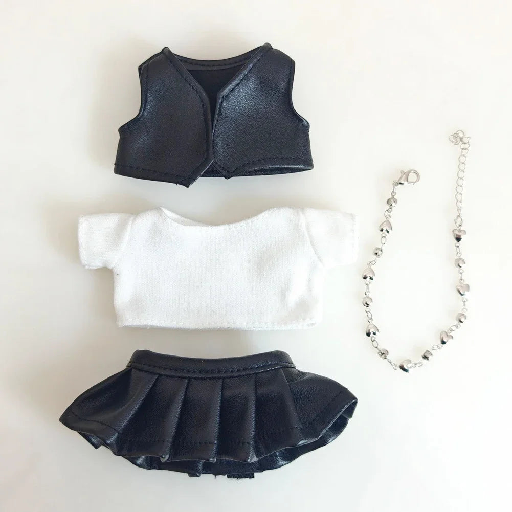 For 15-17cm Labubu V1 V2 Couple's Leather Vest Leather Pants Leather Skirt Set Clothing Mini Doll'S Clothes Outfit Accessories