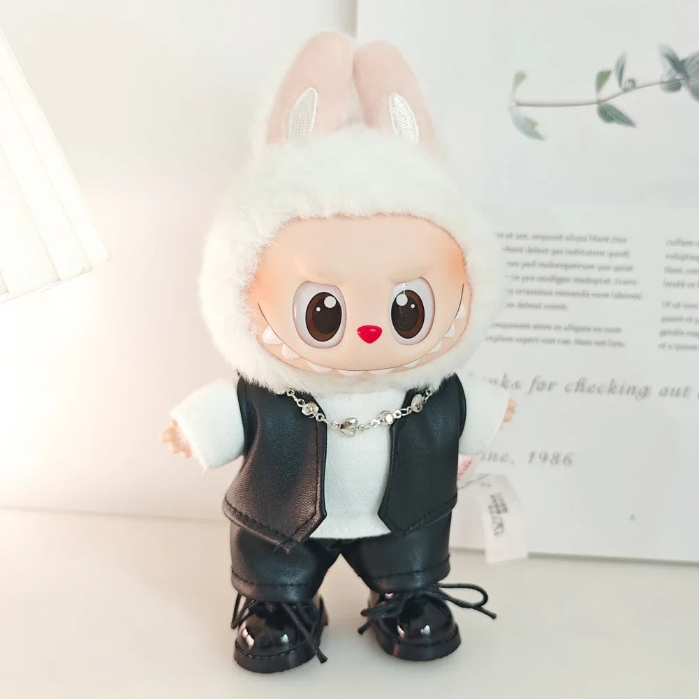 For 15-17cm Labubu V1 V2 Couple's Leather Vest Leather Pants Leather Skirt Set Clothing Mini Doll'S Clothes Outfit Accessories