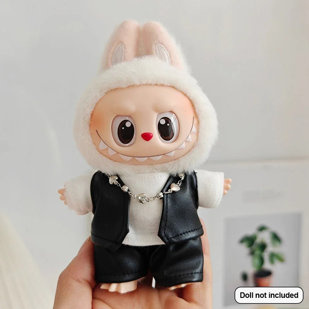 For 15-17cm Labubu V1 V2 Couple's Leather Vest Leather Pants Leather Skirt Set Clothing Mini Doll'S Clothes Outfit Accessories