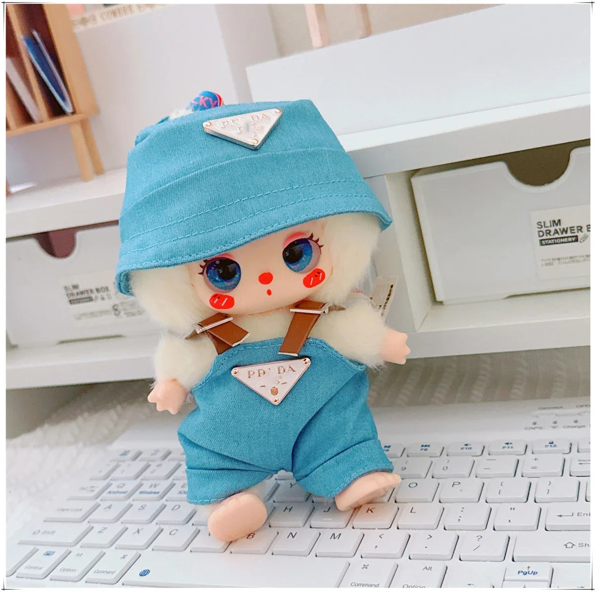 For 17cm Labubu Mini Doll Clothing Hat Bib Pant V1 V2 Clothes Shoes Doll DIY Accessories Sitting Party Games Toys Gifts