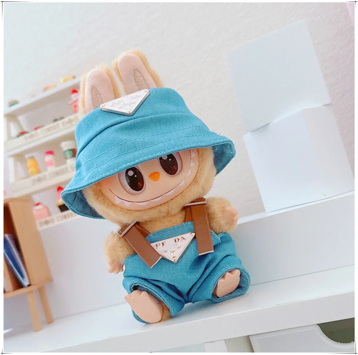 For 17cm Labubu Mini Doll Clothing Hat Bib Pant V1 V2 Clothes Shoes Doll DIY Accessories Sitting Party Games Toys Gifts