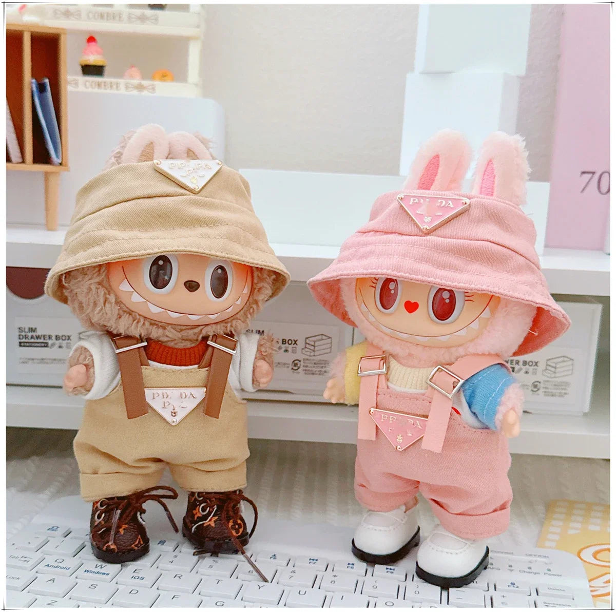 For 17cm Labubu Mini Doll Clothing Hat Bib Pant V1 V2 Clothes Shoes Doll DIY Accessories Sitting Party Games Toys Gifts