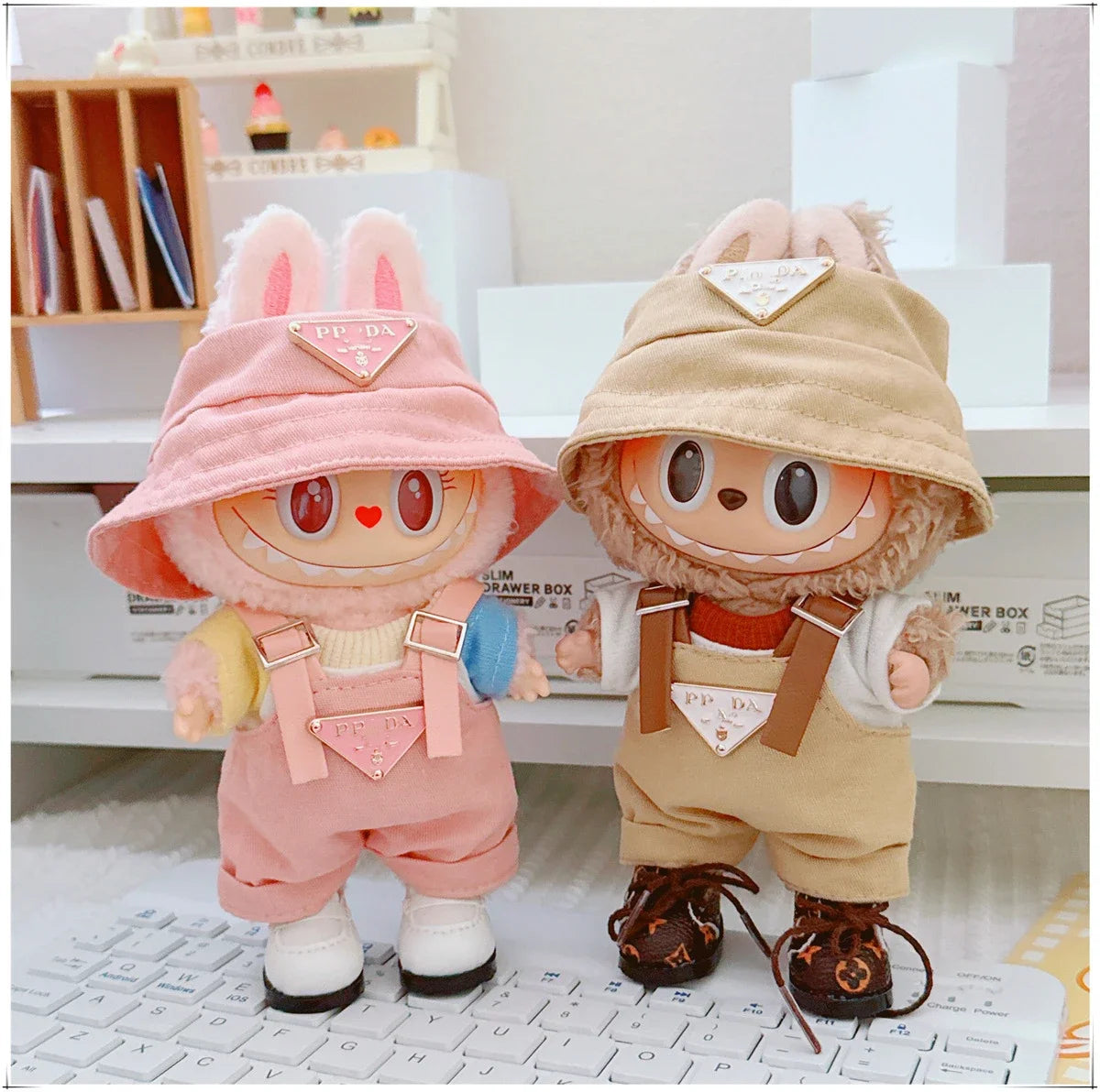 For 17cm Labubu Mini Doll Clothing Hat Bib Pant V1 V2 Clothes Shoes Doll DIY Accessories Sitting Party Games Toys Gifts