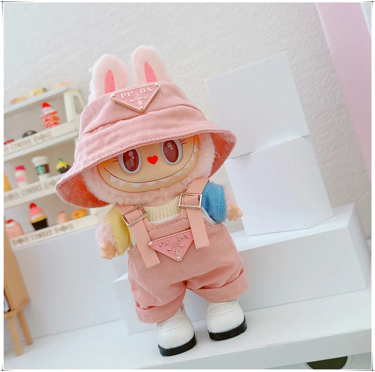 For 17cm Labubu Mini Doll Clothing Hat Bib Pant V1 V2 Clothes Shoes Doll DIY Accessories Sitting Party Games Toys Gifts