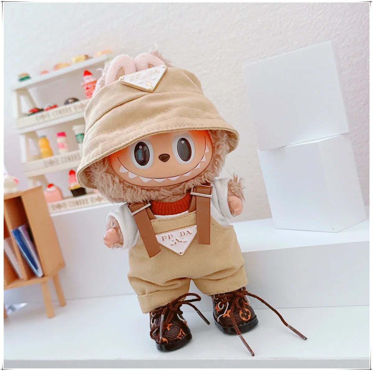 For 17cm Labubu Mini Doll Clothing Hat Bib Pant V1 V2 Clothes Shoes Doll DIY Accessories Sitting Party Games Toys Gifts