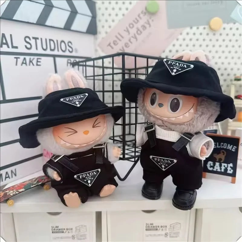 For 17cm Labubu Mini Doll Clothing Hat Bib Pant V1 V2 Clothes Shoes Doll DIY Accessories Sitting Party Games Toys Gifts