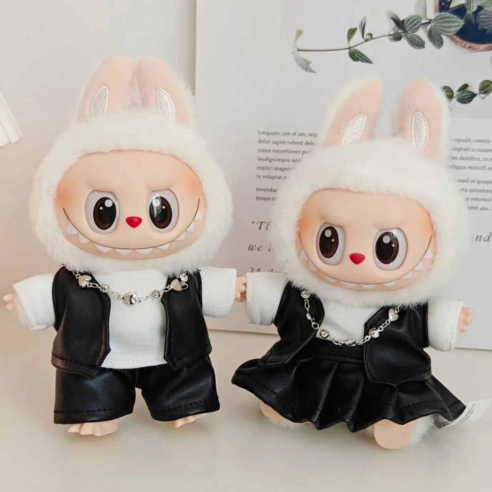 For 15-17cm Labubu V1 V2 Couple's Leather Vest Leather Pants Leather Skirt Set Clothing Mini Doll'S Clothes Outfit Accessories