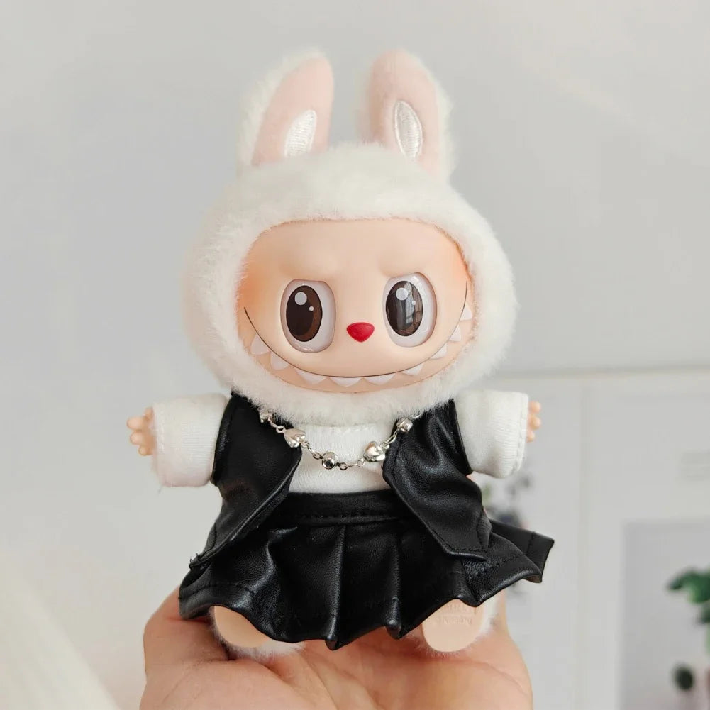 For 15-17cm Labubu V1 V2 Couple's Leather Vest Leather Pants Leather Skirt Set Clothing Mini Doll'S Clothes Outfit Accessories