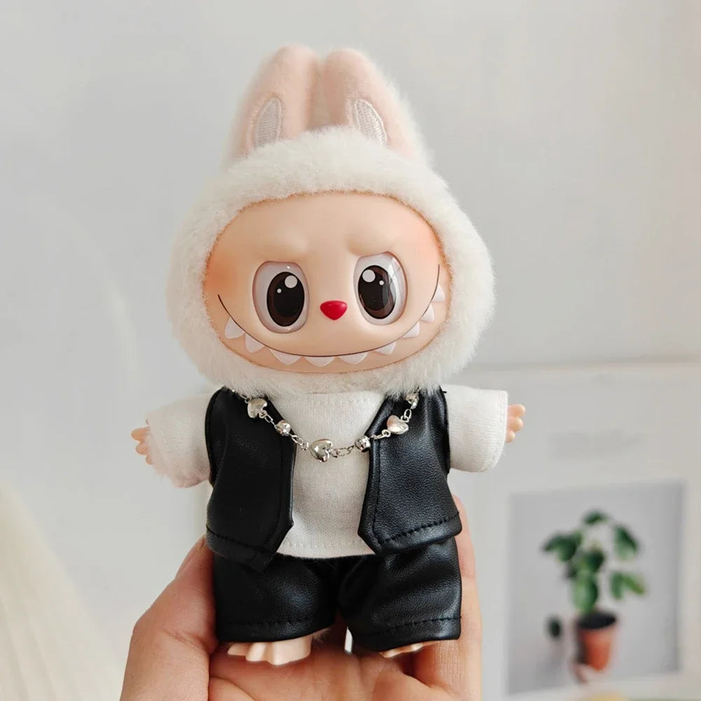 For 15-17cm Labubu V1 V2 Couple's Leather Vest Leather Pants Leather Skirt Set Clothing Mini Doll'S Clothes Outfit Accessories