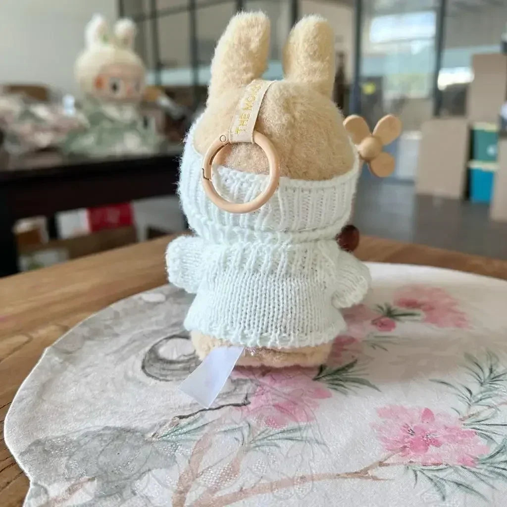 17cm labubu doll clothing, hat with bear tag, love sweater set, cute decoration, small clothes
