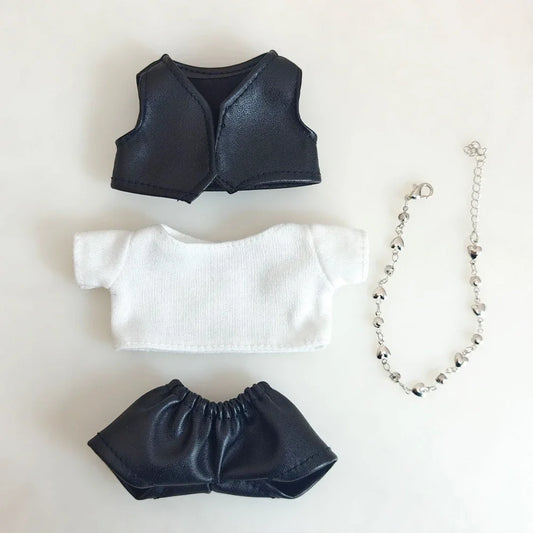 For 15-17cm Labubu V1 V2 Couple's Leather Vest Leather Pants Leather Skirt Set Clothing Mini Doll'S Clothes Outfit Accessories
