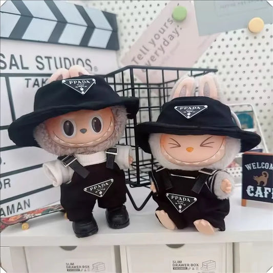 For 17cm Labubu Mini Doll Clothing Hat Bib Pant V1 V2 Clothes Shoes Doll DIY Accessories Sitting Party Games Toys Gifts